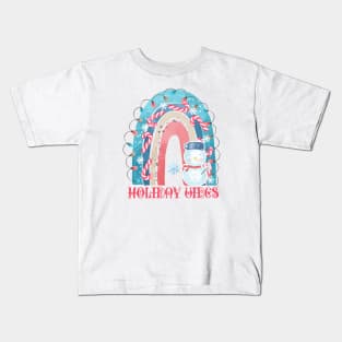 Boho Rainbow Holiday Vibes Snowman Kids T-Shirt